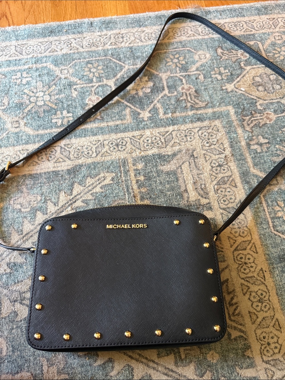 MICHAEL KORS Black Crossbody Bag with Gold Studs